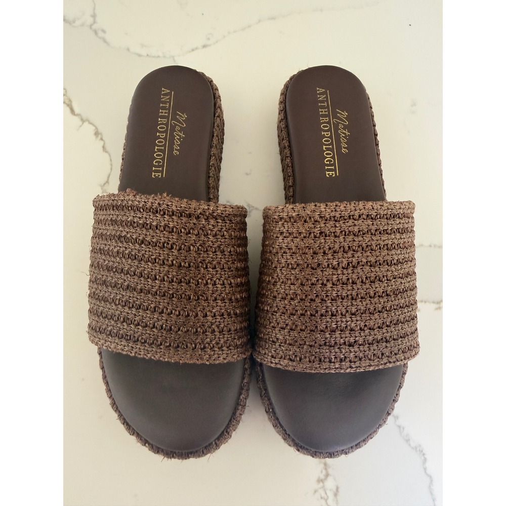 Matisse Anthropologie Brown Woven Raffia Platform Slide Sandals Womens - Picture 5 of 7
